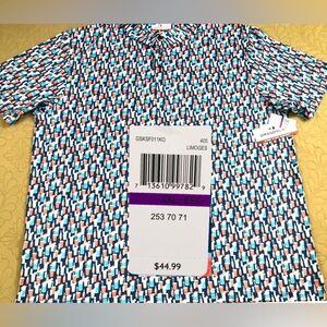 NEW..MEN XXL GRAND SLAM TROPICAL PRINT GOLF POLO (LIMOGES BLUE/MULTI